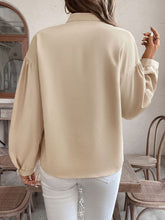 Perfee Printed Notched Long Sleeve Blouse OutfitFlow